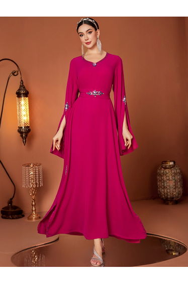 Embellished Round Neck Split Sleeve Maxi Dress