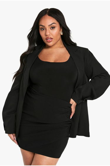 Plus Bengaline Ruched Wrap Skirt - black