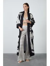 Black Kimono with Beaded Cord Detail - 2