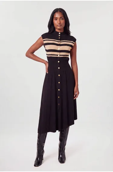 Viscose Blend Knitted Sleeveless Midi Dress