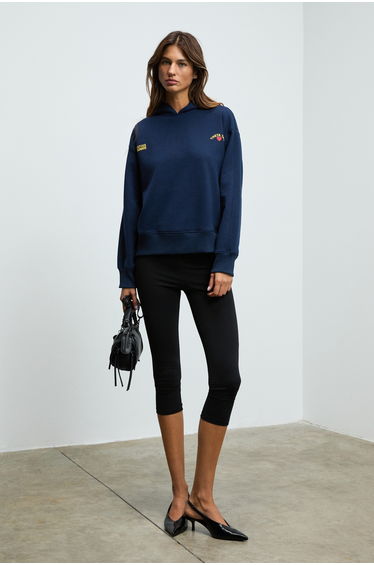 GRIMELANGE ISROP Women's Soft Fabric Printed Hooded Navy Sweatshirt