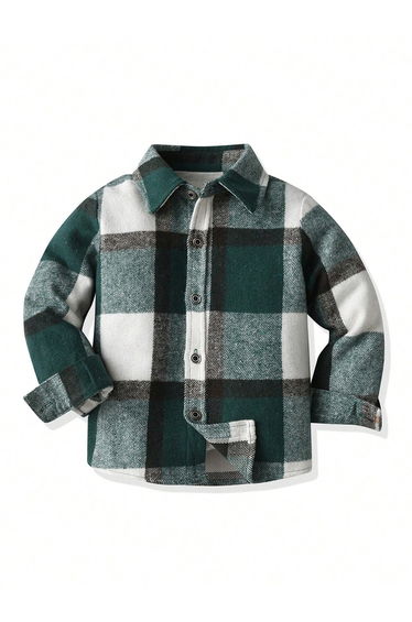 Boys Green Checked Button Front Shirt