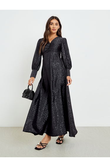 Women Jacquard Slit Sleeve Maxi Dress