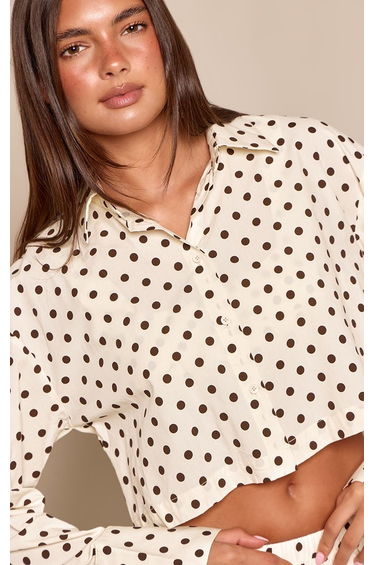 Cream Polka Dot Cropped Shirt Co-ord