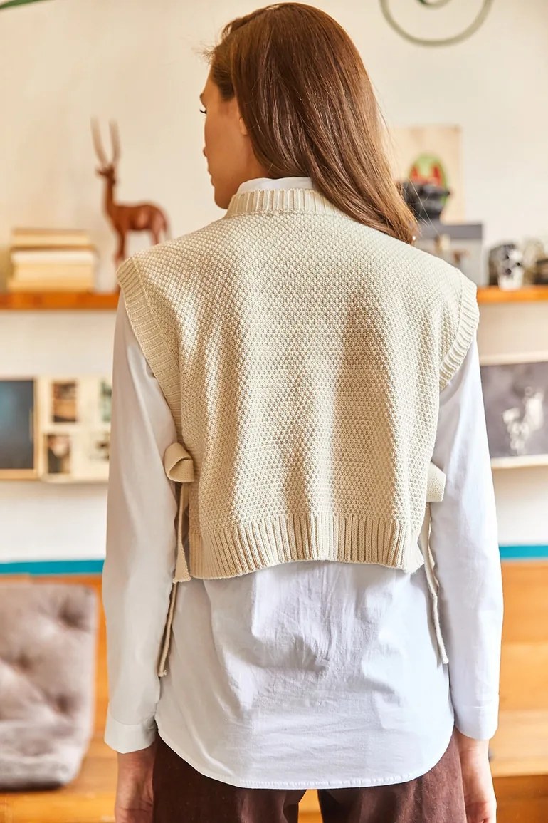 Women's Stone Side Tie Knitwear Sweater - 4