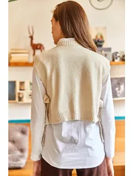 Women's Stone Side Tie Knitwear Sweater - 4