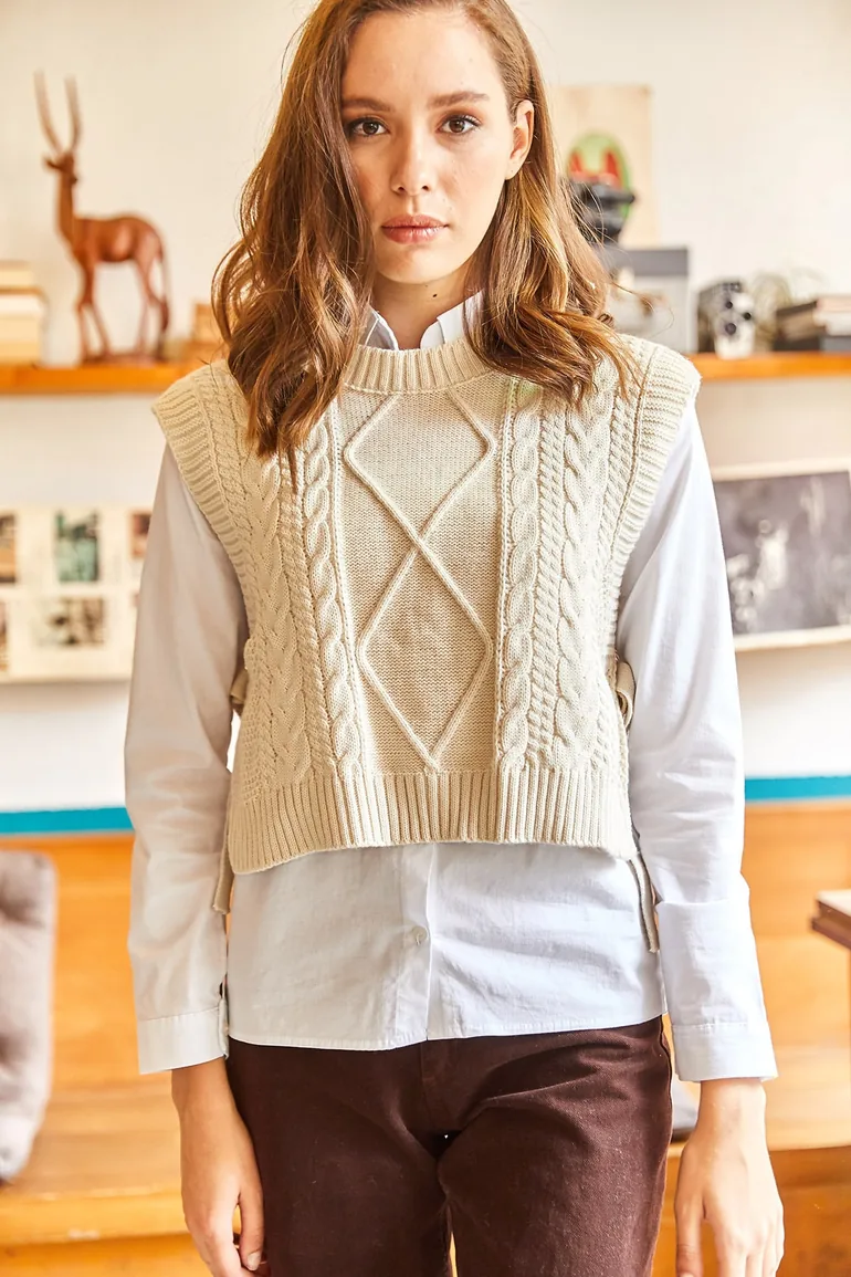 Women's Stone Side Tie Knitwear Sweater - 1