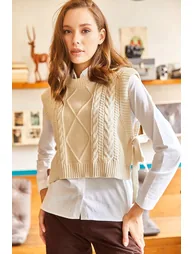 Women's Stone Side Tie Knitwear Sweater - 2