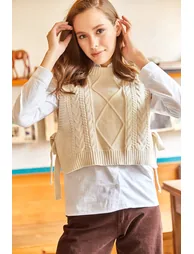 Women's Stone Side Tie Knitwear Sweater