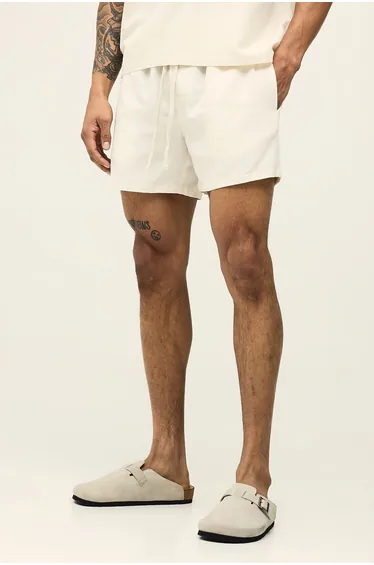 Relaxed Fit Short Length Linen Blend Short - natural