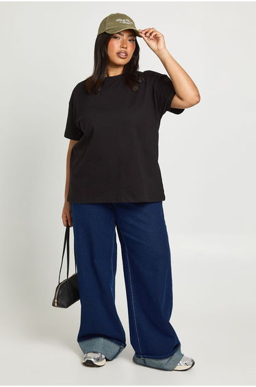 Plus Basic Oversized Short Sleeve T-Shirt - black