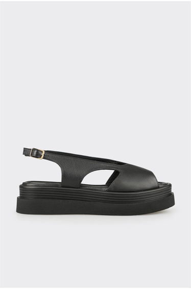 Black Leather Women's Heeled Sandals