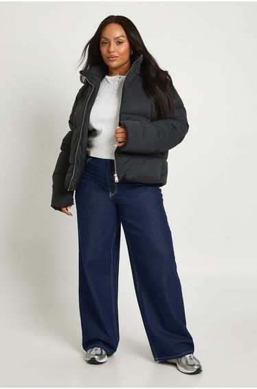 Plus Quilted Puffer Jacket - black