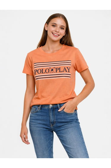 Orange Logo Print Crew Neck T-Shirt