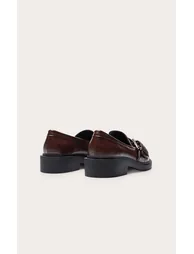 Chocolate Crinkle PU Buckle Detail Loafers - 3