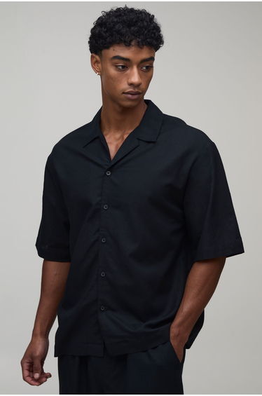 Oversized Half Sleeve Palm Print Shirt - black