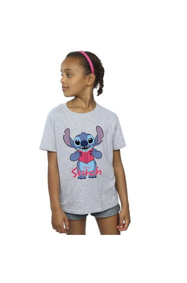 Lilo & Stitch Girls Reading Standing T-Shirt - Sport Grey