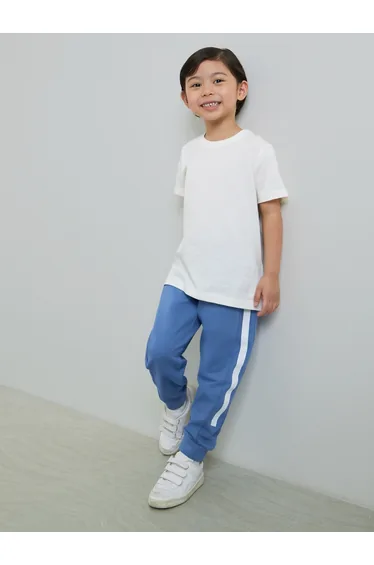 Boys Blue Side Stripe Cuffed Hem Joggers