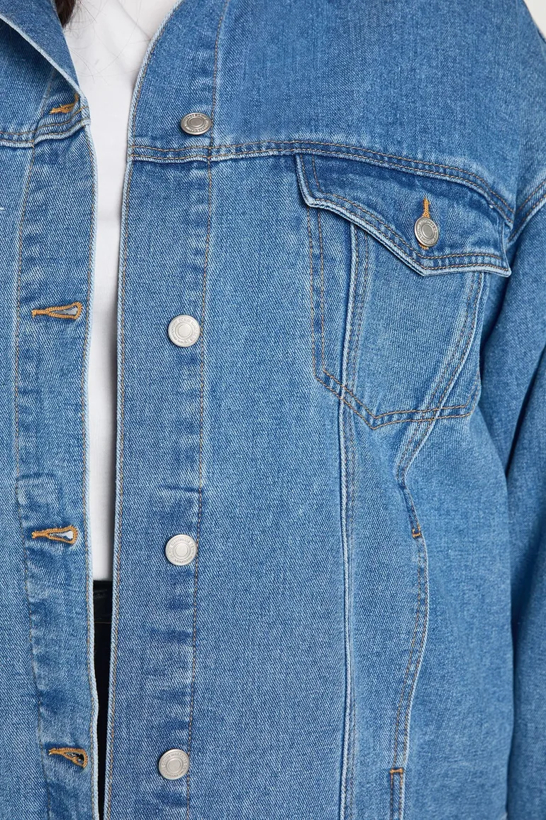 Plus Oversized Denim Jacket - mid blue - 3