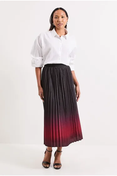 Ombre Print Pleated Midi Skirt
