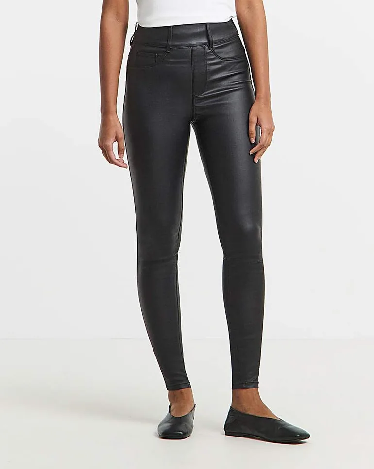 Black Coated Skinny Jeggings - 4