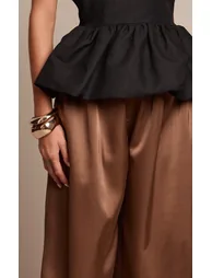 Mushroom Satin Pleated Wide Leg Trousers - 3