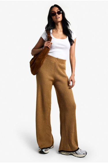 Knitted Contrast Trim Trouser - camel