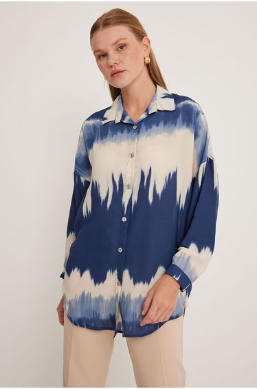 BDART Oversized Abstract Weaving Long Sleeve Shirt with Button Closure