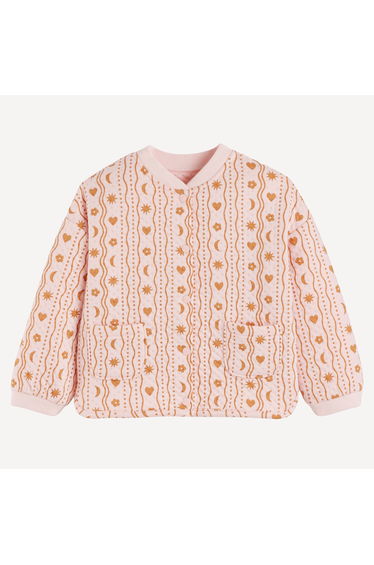 Quilted Tulip Print Cardigan with Press-Stud Fastening