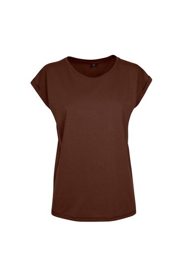 Build Your Brand Womens/Ladies Extended Shoulder T-Shirt - Chocolate Brown