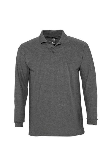 SOLS Mens Winter II Long Sleeve Pique Cotton Polo Shirt - Charcoal Marl