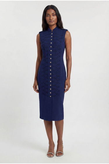 Compact Stretch Button Detail Straight Pencil Dress