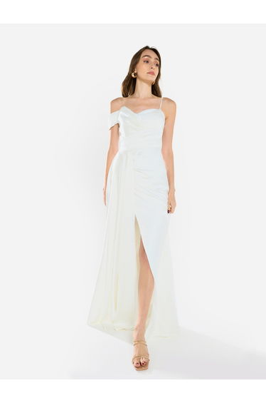 Women Asymmetric Drape Overlay Maxi Dress