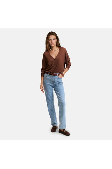 Fine Knit Buttoned Cardigan with V-Neck