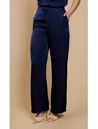Navy Satin Wide Leg Trousers by Vicky Pattison - 2
