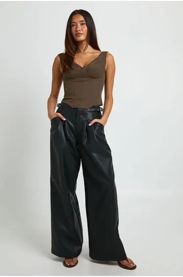 Bardot Twill Corset Top - khaki