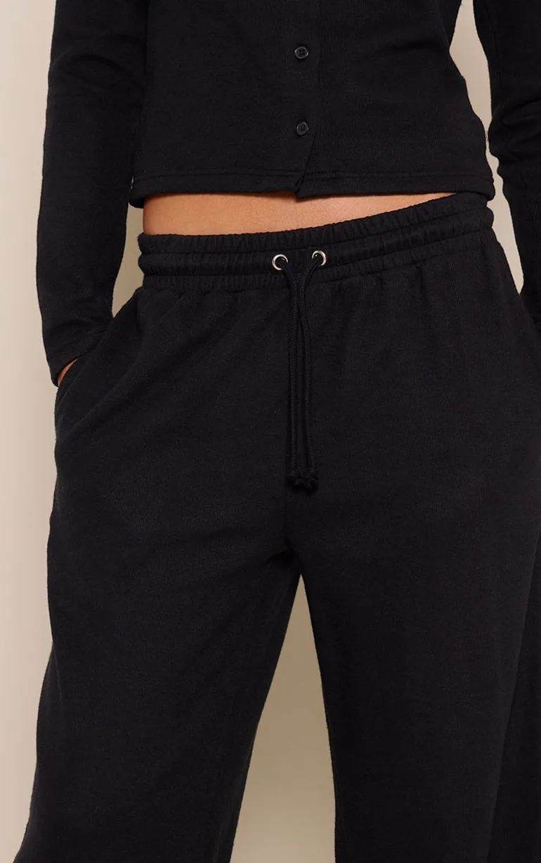Black Soft Touch Wide Leg Joggers - 3