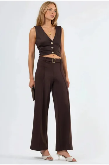 BUSEM High Waist Belted Straight Leg Pants