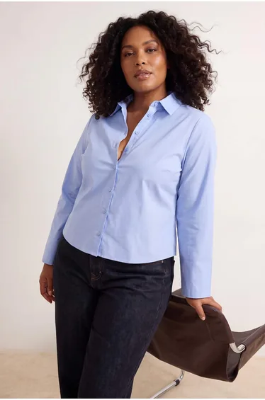 Blue Back Tie Detailed Woven Plus Size Shirt