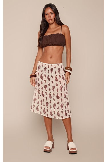 Cream Paisley Print Chiffon Midi Skirt
