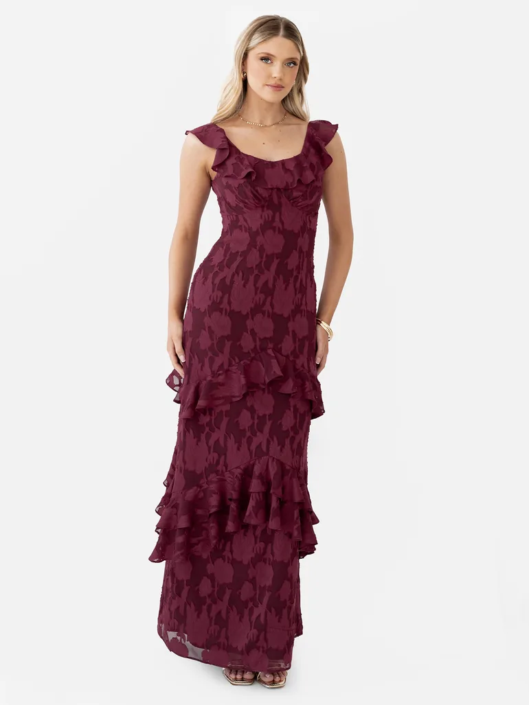 Anaya With Love Recycled Dark Raspberry Floral Burnout Ruffled Maxi Dress  Anaya With Love Pink : Evening Dresses : VogaCloset Oman
