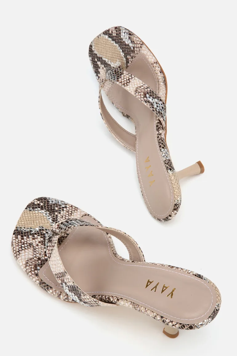 Women's Mink Brown Flip Flops with Cross Straps and Thin Heels, Black and White - 6