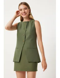 Women's Dark Almond Green Mini Woven Skirt - 1