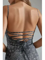 Square Collar Printed Midi Dress - 5