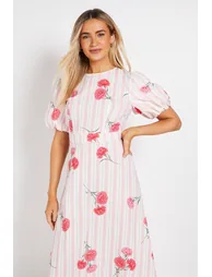 فستان ميدي بوبلين بأكمام منفوخة - 1