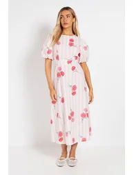 فستان ميدي بوبلين بأكمام منفوخة