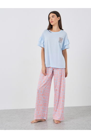 Slogan Print Short Sleeve T-Shirt and Pyjama Set