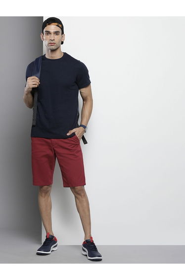 Men Red Slim Fit Solid Shorts
