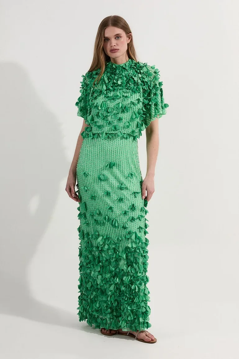 Tall Crystal Applique Angel Sleeve Woven Maxi Dress