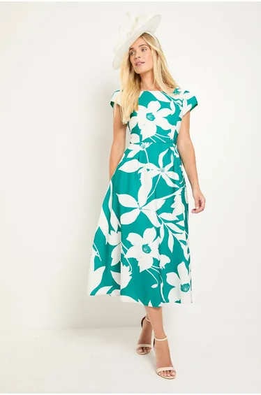Petite Floral Ottoman Fit & Flare Midi Dress